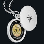 Elegant 50th Golden Wedding Anniversary Locket Necklace<br><div class="desc">Commemorate the 50th wedding anniversary with this elegant locket! Elegant black serif and sans serif lettering with hexagonal confetti on a golden gradient background add a memorable touch for this special occasion and extraordinary milestone. Customise with the happy couple's names, and dates for their golden anniversary. Design © W.H. Sim,...</div>