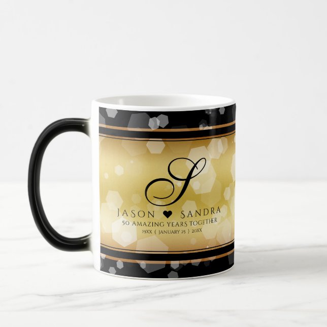 Elegant 50th Golden Wedding Anniversary Magic Mug (Left)