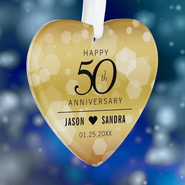 Elegant 50th Golden Wedding Anniversary Ornament (Elegant 50th Wedding Anniversary Acrylic Ornament Cover Photo.)