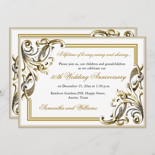 Elegant 50th Golden Wedding Anniversary Photo  Invitation (Front/Back)