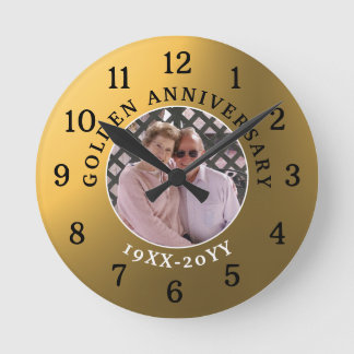 Elegant 50th Golden Wedding Anniversary Photo Round Clock