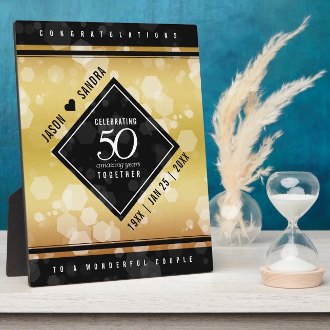 Elegant 50th Golden Wedding Anniversary Plaque (Side)