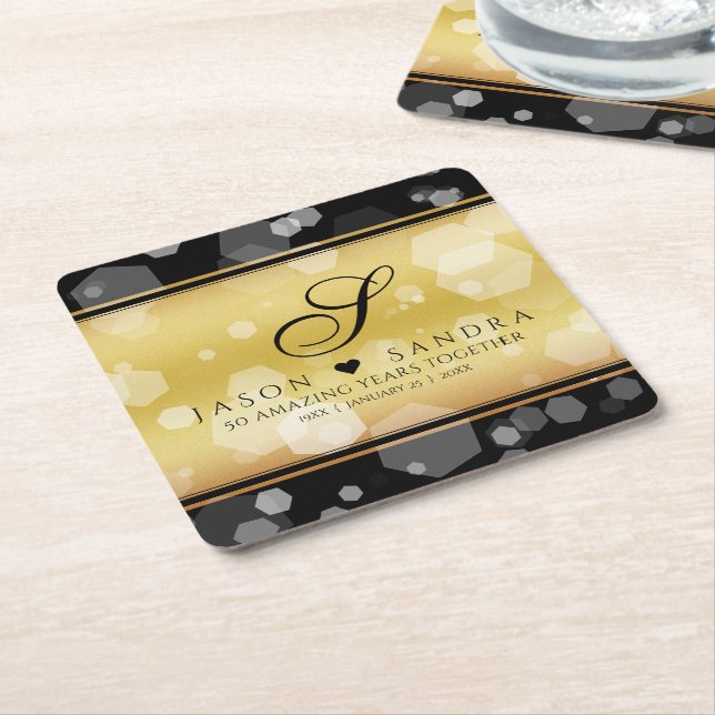 Elegant 50th Golden Wedding Anniversary Square Paper Coaster (Angled)