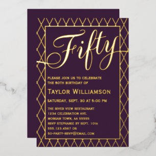 Elegant 50th Plum Gold Foil Fifty Birthday