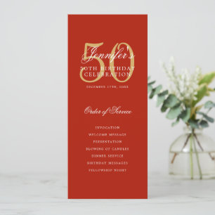 Elegant 50th Program Gold Red Menu+Thank You Invitation