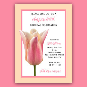 Elegant 50th Surprise Birthday Tulips  Invitation