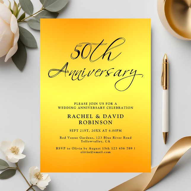 Elegant 50th Wedding Anniversary Black and Gold Invitation (Creator Uploaded)