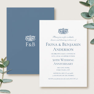 Elegant 50th Wedding Anniversary Blue Formal Invitation