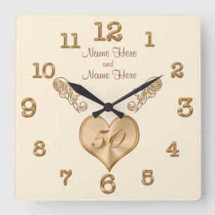 Elegant 50th Wedding Anniversary Clock with NAMES