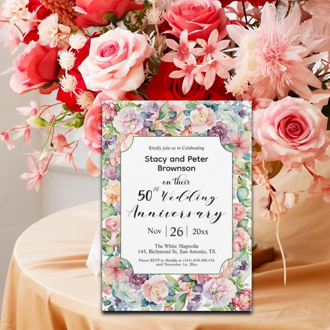 Elegant 50th Wedding Anniversary Colourful Floral Invitation (Creator Uploaded)