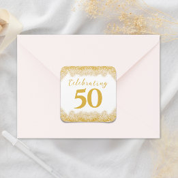 Elegant 50th Wedding Anniversary Faux Gold Glitter Square Sticker