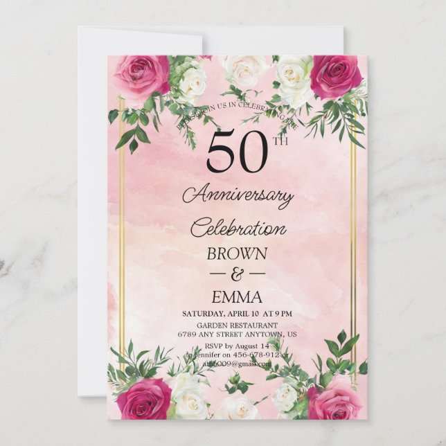 Elegant 50th Wedding Anniversary Floral Celebratio Invitation (Front)