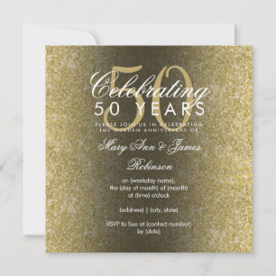 Elegant 50th Wedding Anniversary Gold Glitter  Invitation