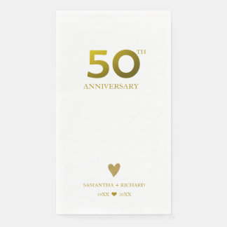 Elegant 50th Wedding Anniversary Gold Heart Napkin
