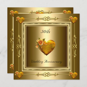 Elegant 50th Wedding Anniversary Gold Hearts 2 Invitation