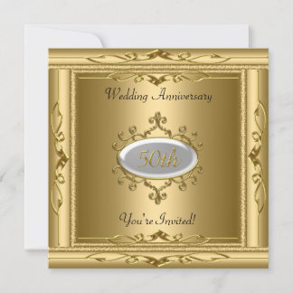 Elegant  50th Wedding Anniversary Gold White Invitation