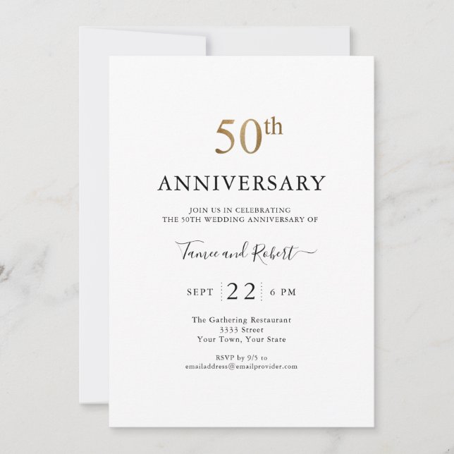 Elegant 50th Wedding Anniversary Invitation (Front)