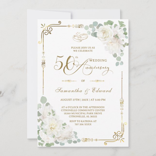 Elegant 50th Wedding Anniversary Invitation (Front)