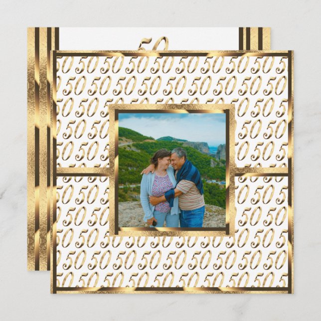 Elegant 50th Wedding Anniversary Invitation Gold (Front/Back)