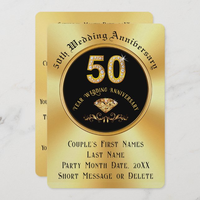 Elegant 50th Wedding Anniversary Invitations, Invitation (Front/Back)
