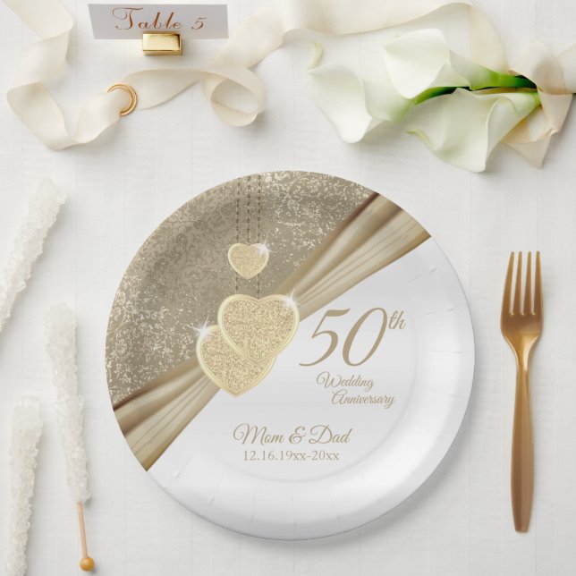 Elegant 50th Wedding Anniversary   Paper Plate (Wedding)