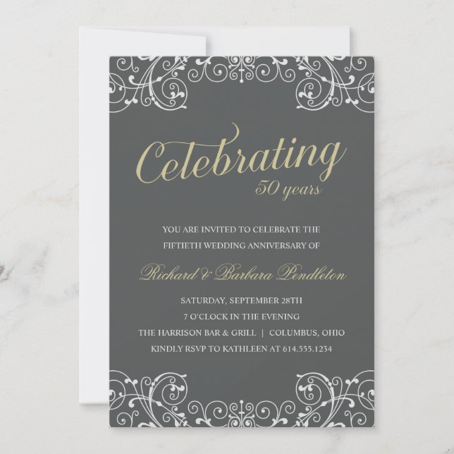 Elegant 50th Wedding Anniversary Party Invitation (Front)