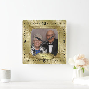 Elegant 50th Wedding Anniversary Photo Wall Clock