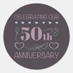 Elegant 50th Wedding Anniversary Purple Classic Round Sticker