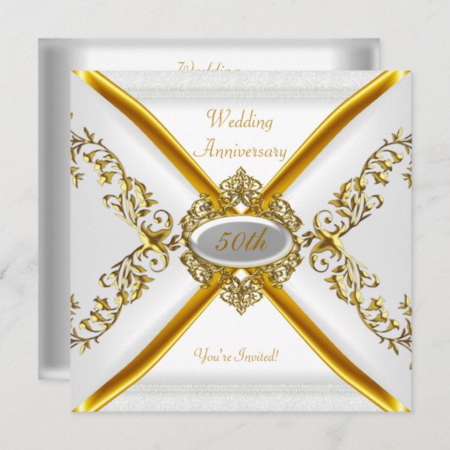 Elegant 50th Wedding Anniversary White Gold 2 Invitation (Front/Back)