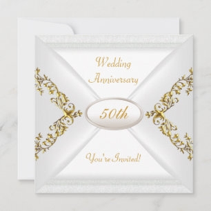 Elegant  50th Wedding Anniversary White Gold Invitation