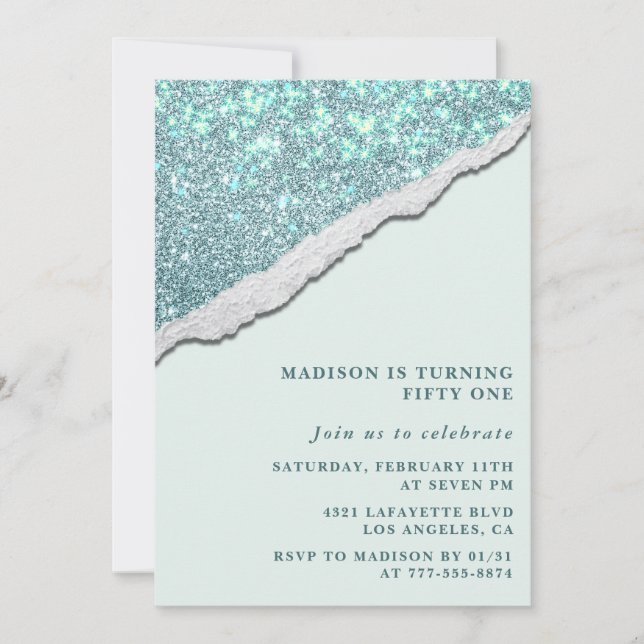 Elegant 51st birthday invitations Sparkle Glitter (Front)