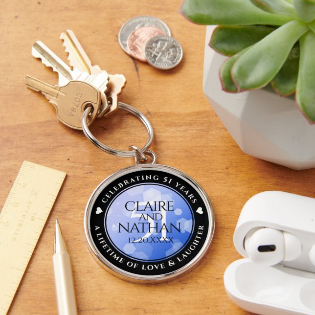Elegant 51st Sapphire Wedding Anniversary Key Ring (Desk)