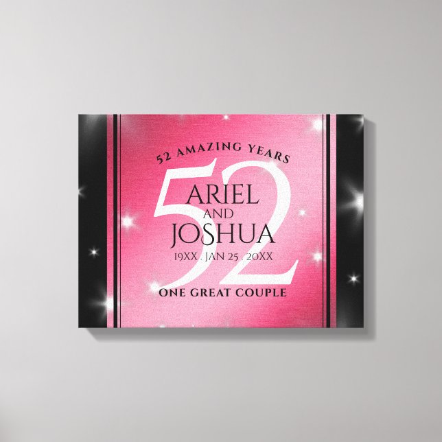 Elegant 52nd Star Ruby Wedding Anniversary Canvas Print (Front)