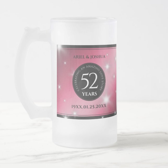 Elegant 52nd Star Ruby Wedding Anniversary Frosted Glass Beer Mug (Left)