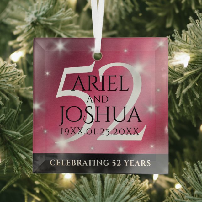 Elegant 52nd Star Ruby Wedding Anniversary Glass Tree Decoration (Insitu)