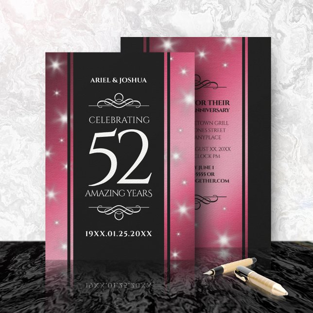 Elegant 52nd Star Ruby Wedding Anniversary Invitation (Creator Uploaded)