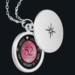 Elegant 52nd Star Ruby Wedding Anniversary Locket Necklace<br><div class="desc">Celebrate the 52nd wedding anniversary in style with this commemorative locket! Elegant black and white lettering with stylised stars twinkling on a rubine red background add a memorable touch for this special occasion and extraordinary milestone. Customise with the happy couple's names, and add dates for their star ruby anniversary. Design...</div>