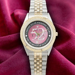 Elegant 52nd Star Ruby Wedding Anniversary Watch<br><div class="desc">Celebrate the 52nd star ruby wedding anniversary with this commemorative watch! Elegant lettering with stylised stars twinkling on a rubine red background add a memorable touch for this special occasion and extraordinary milestone. Customise with couple's names, dates of marriage, and congratulatory messages. Design © W.H. Sim. See more at zazzle.com/expressionsoccasions...</div>