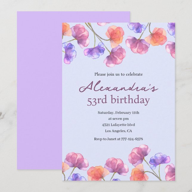 Elegant 53rd invitations Boho Floral Chic (Front/Back)