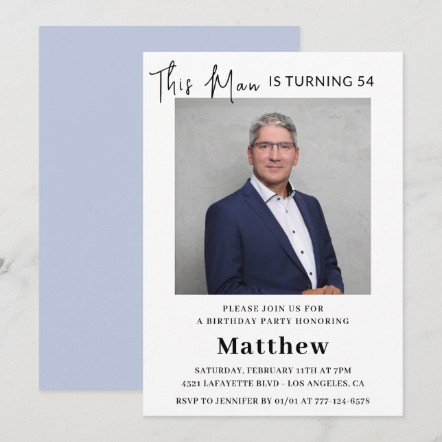 Elegant 54th birthday invitations Men Photo (Front/Back)