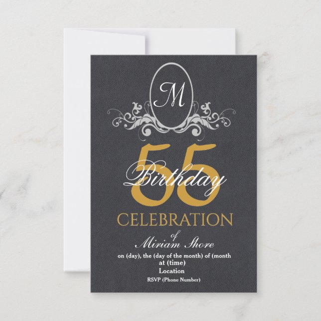 Elegant 55th Birthday Party Textured Invite (Front)