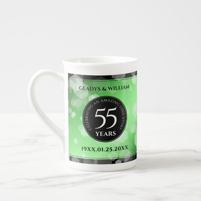 Elegant 55th Emerald Wedding Anniversary Bone China Mug (Left)