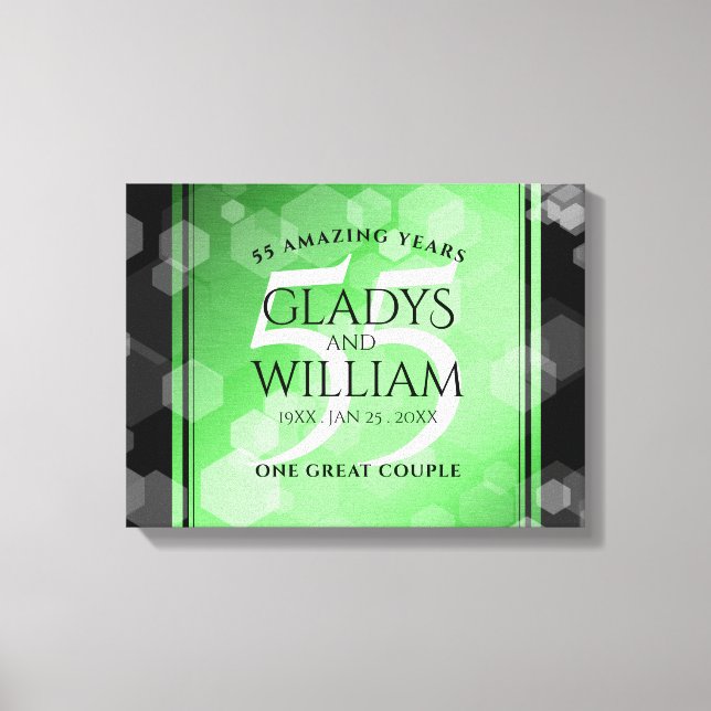 Elegant 55th Emerald Wedding Anniversary Canvas Print (Front)