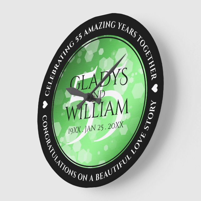 Elegant 55th Emerald Wedding Anniversary Large Clock (Angle)