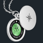 Elegant 55th Emerald Wedding Anniversary Locket Necklace<br><div class="desc">Commemorate the 55th wedding anniversary with this elegant locket! Elegant black serif and sans serif lettering with hexagonal confetti on an emerald green background add a memorable touch for this special occasion and extraordinary milestone. Customise with the happy couple's names, and dates for their emerald anniversary. Design © W.H. Sim,...</div>