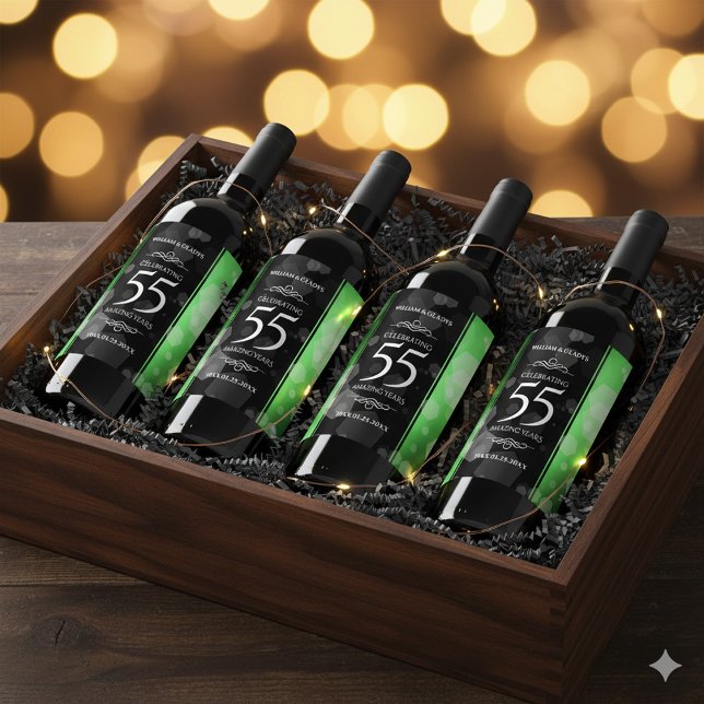 Elegant 55th Emerald Wedding Anniversary Wine Label (55th Emerald Wedding Anniversary Wine/Liquor Drink Labels Cover Photo)