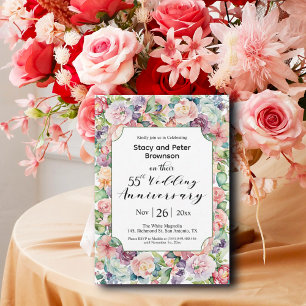 Elegant 55th Wedding Anniversary Colourful Floral Invitation
