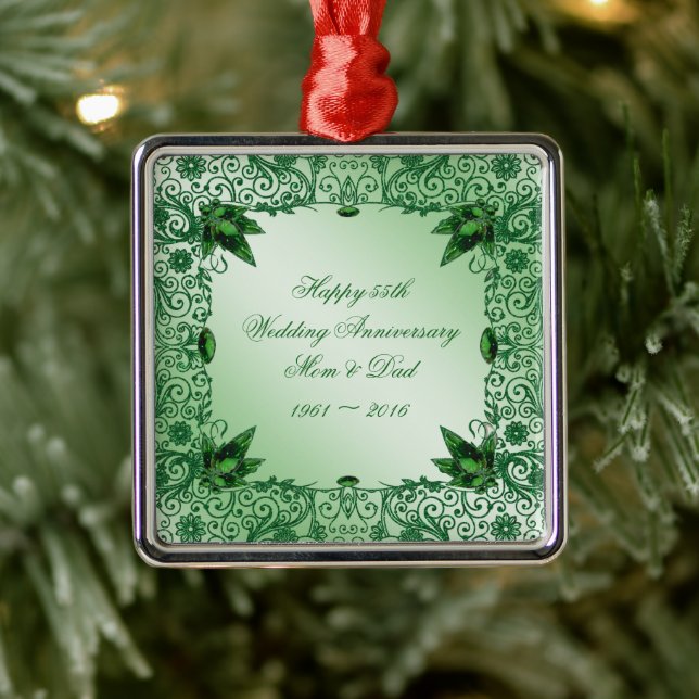 Elegant 55th Wedding Anniversary Square Ornament (Tree)