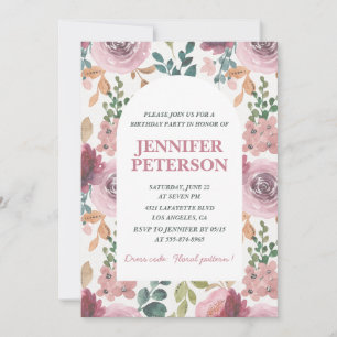 Elegant 56th birthday invitations Floral Boho Pink
