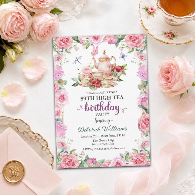 Elegant 59th Birthday High Tea Party  Invitation (Creator Uploaded)